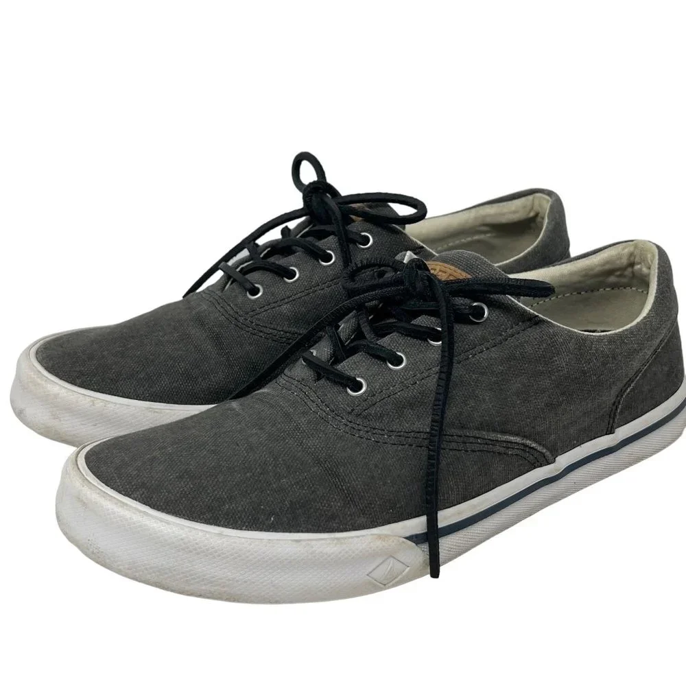 Sperry Striper 2 Gray Canvas Deck‎ Boat Shoe Lace Up STS16795 Size 8 US Preppy